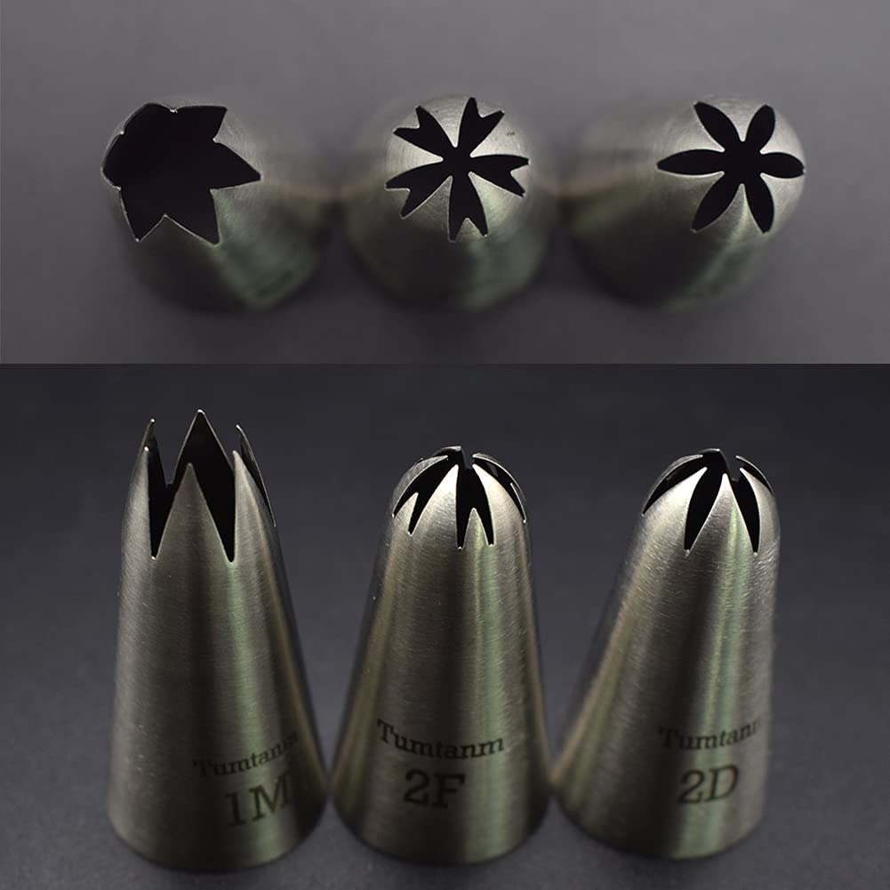 Tumtanm 1M 2D 2F Seamless Stainless Steel Large Icing Piping Nozzles, Diy Icing Nozzle Tool For Cupcakes