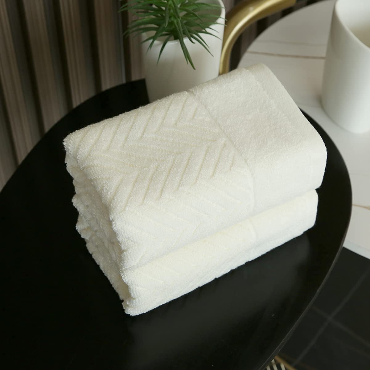 Yiluomo Beige Hand Towel Set Of 2 100% Cotton Ultra Soft Highly Absorbent Striped Pattern Decorative Hand Towel For Bathroom 13'