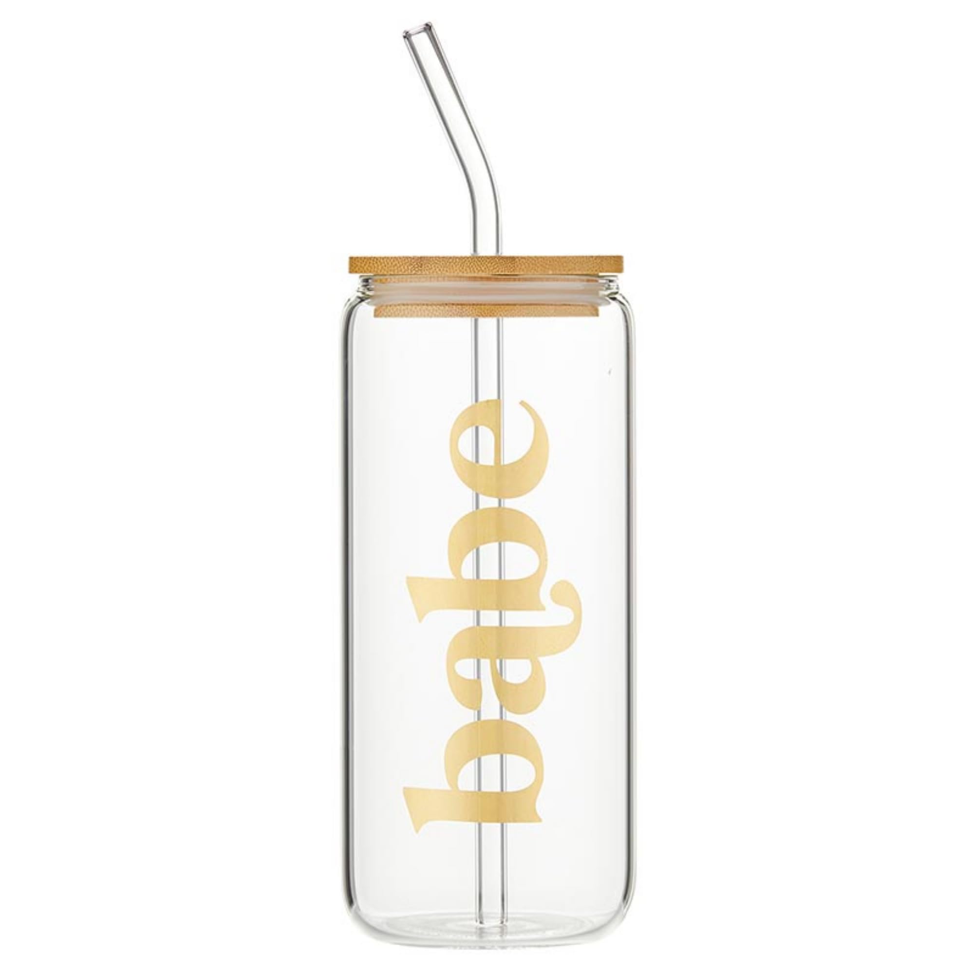 Santa Barbara Design Studio Wedding Cold Brew Glass Tumbler With Lid And Straw Glass Cup with Bamboo Lid, 20Ounce, Babe