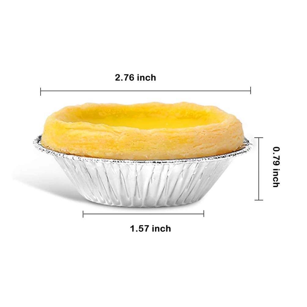 Jilukibo 250Pcs Disposable Aluminum Foil Tart Pan Baking Cups, Tinfoil Cupcake Round Egg Tart Mold Cups, 2.76'' Mini Pie Pan For