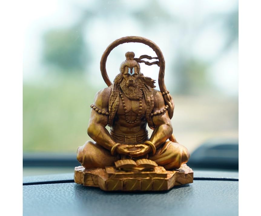 Ua Homes Hanuman Ji Murti Lord Bajrangbali Dhyan Mudra Meditation For Home Car Dashboard Decorative Showpiece -11 Cm (Resin, Gol