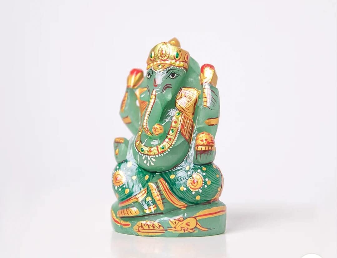 Gemtub Handcrafted And Hand Painted Natural Green Aventurine Ganesha Idol Ganesh Ji Murti For Home And Gifting Purpose Size 3 In