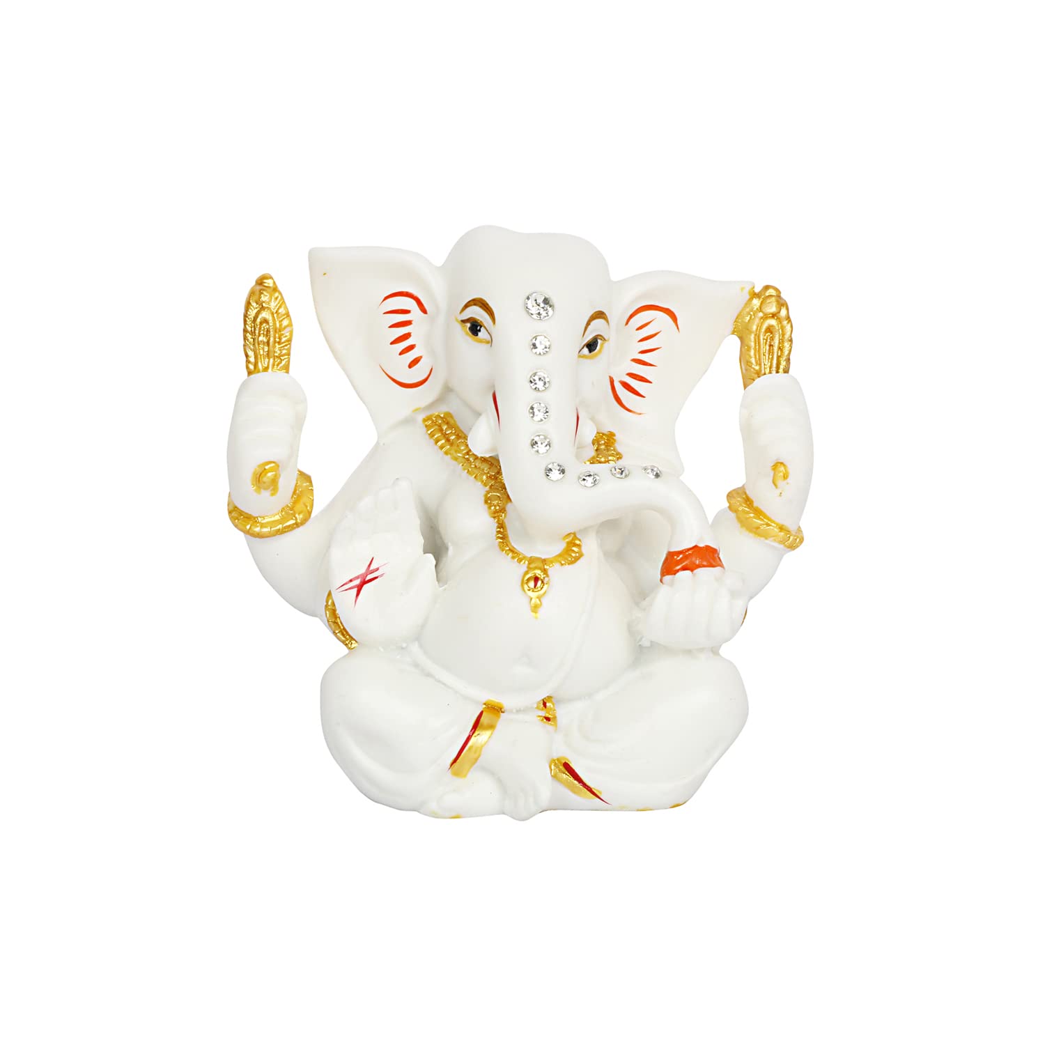 Kartique Ceramic Ganesha Idol For Car Dashboard - White And Gold, 4 Inches Height, Decorative And Spiritual Travel Companion