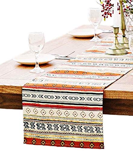 Boxan Antique Southwestern Native Design Table Runner Cloth, Boho Cotton Geometric Striped Pattern Tribal Table Cover For Farmho