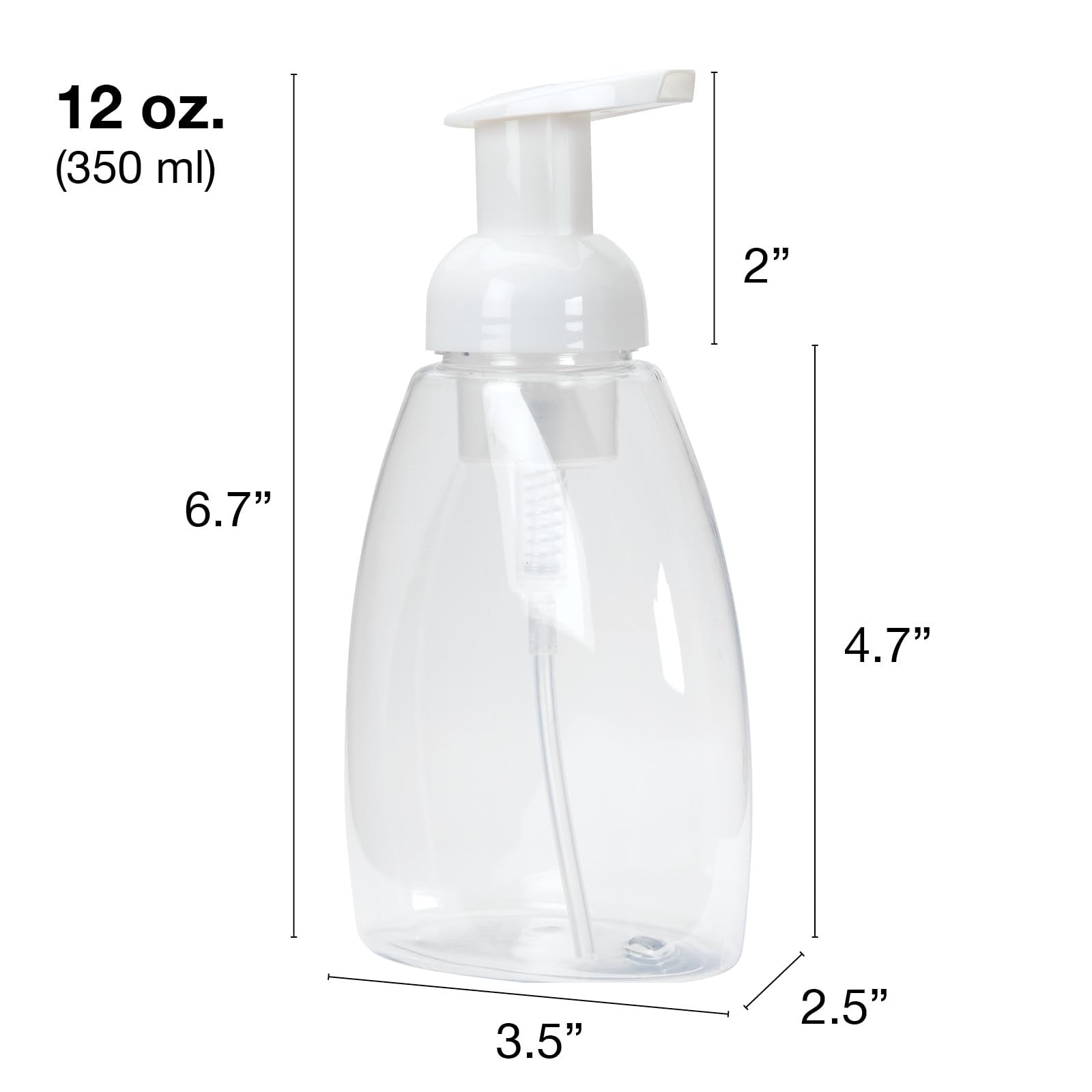 Ginger Lily Farms Foaming Soap Dispenser, Refillable Plastic Pump Bottles For Liquid Hand Soap, 12 Oz. Clear Bottle With White P