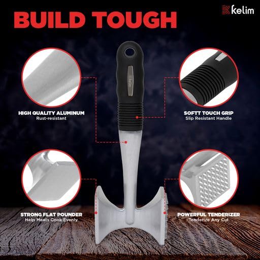 Meat Tenderizer Mallet - Heavy Duty Aluminum Meat Mallet Pounder - 2-Sided Meat Hammer Tenderizer For Softening And Flattening.