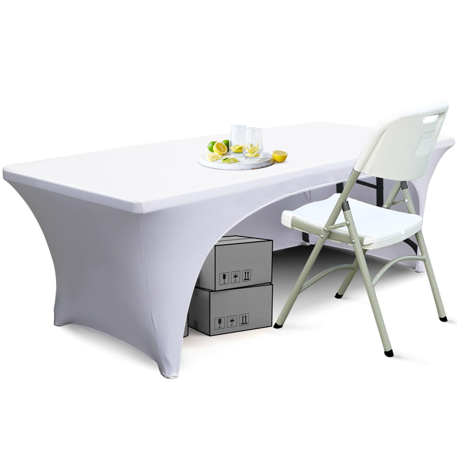ABCCANOPY 6 ft Spandex Table Cover Open Back Fitted Tablecloth Stretch Washable Tablecover Table Topper for Rectangle Tables Whi