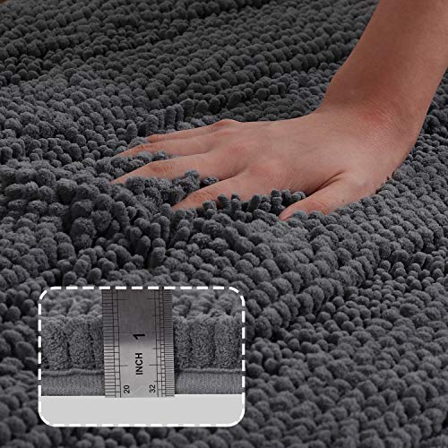Bathroom Runner Rug Oversize Non-Slip Bathroom Rug Shag Shower Mat Extra Long Chenille Area Rug Grey Striped Bath Mat Runner Kitchen Rugs Washable Bath Mats for Bathroom  Gray  Size 59'' x 20''