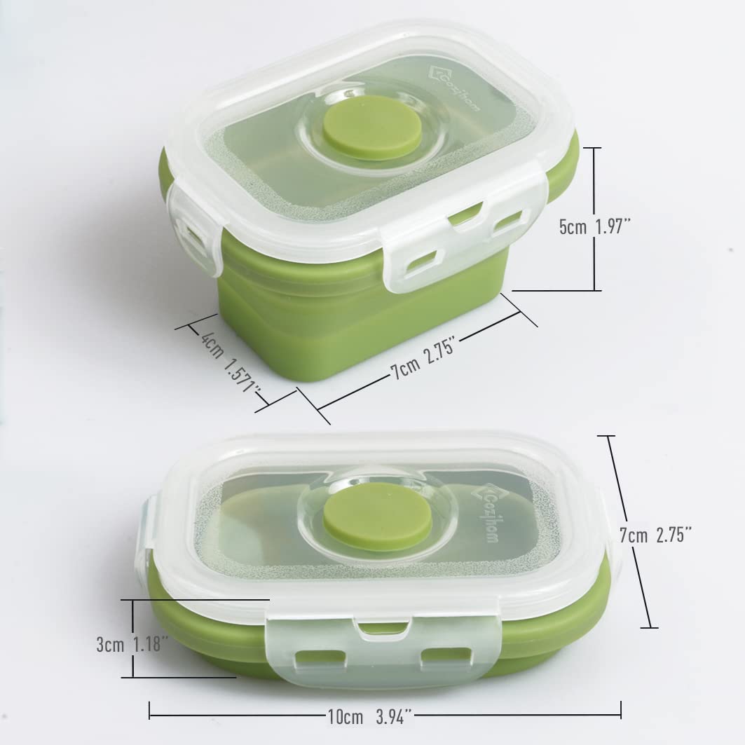 Cozihom Collapsible Silicone Food Storage Container, Portion Control Container With Clip-On Lid, Stackable, Space Saving, Microw