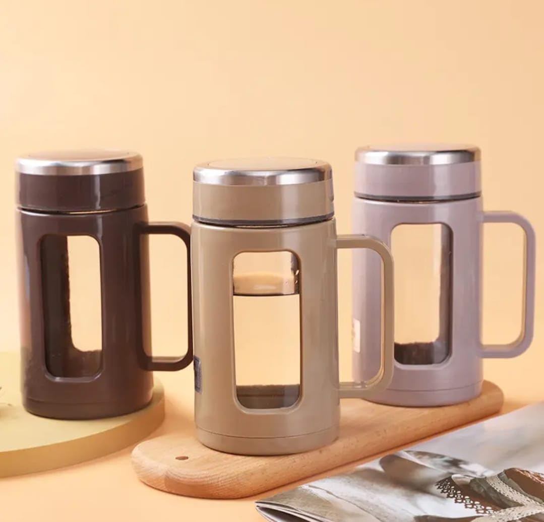 SWWITCART Set of 2,Glass Travel Mug with Handle, 500ml Capacity, Transparent Window, Protective Outer Shell, Multiple Colours