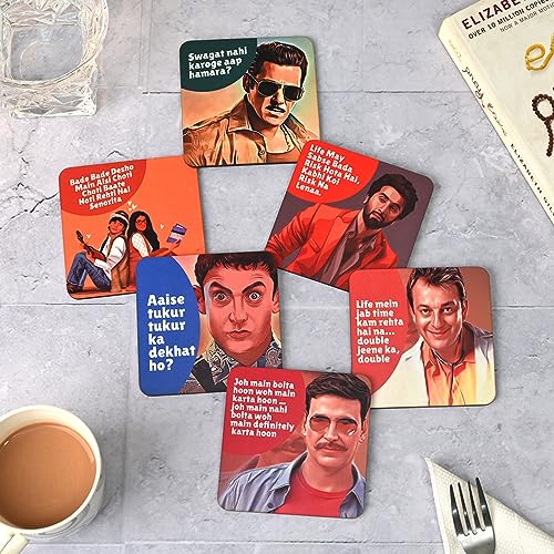Giftkyade Coaster Set Of 6 Multi Colour Wooden Coasters With Proper Coaster Stand Designer Coaster Set Fit For Tea Cups, Coffee 