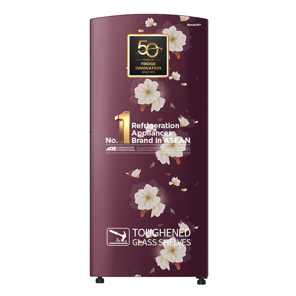 Sharp 197 L Direct Cool Single Door 2 Star Refrigerator |Japan 7 Shield Protection|60 Mins Fast Ice |(Floral Fall Red, SjDf225N