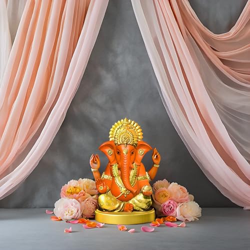Signamio Handcrafted Orange Ganesha Idol For Car Dashboard Item: Ganesh Ji, Ganpati Bappa Murti For Home Decor - Exquisite Car G