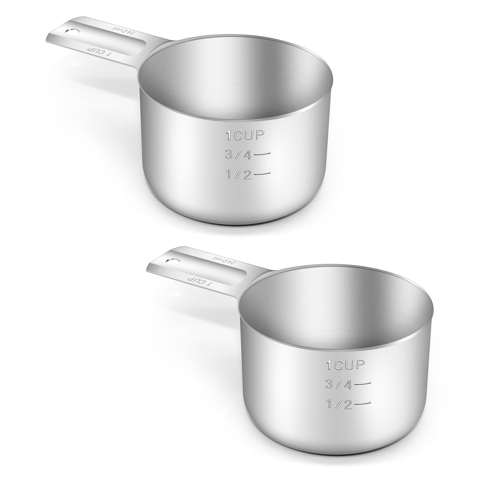 Beryler 2 Pack 1 Cup (240 Ml | 240 Cc | 8 Oz) Measuring Cup, Stainless Steel Measuring Cups, Metal Measuring Cup, Kitchen Gadget