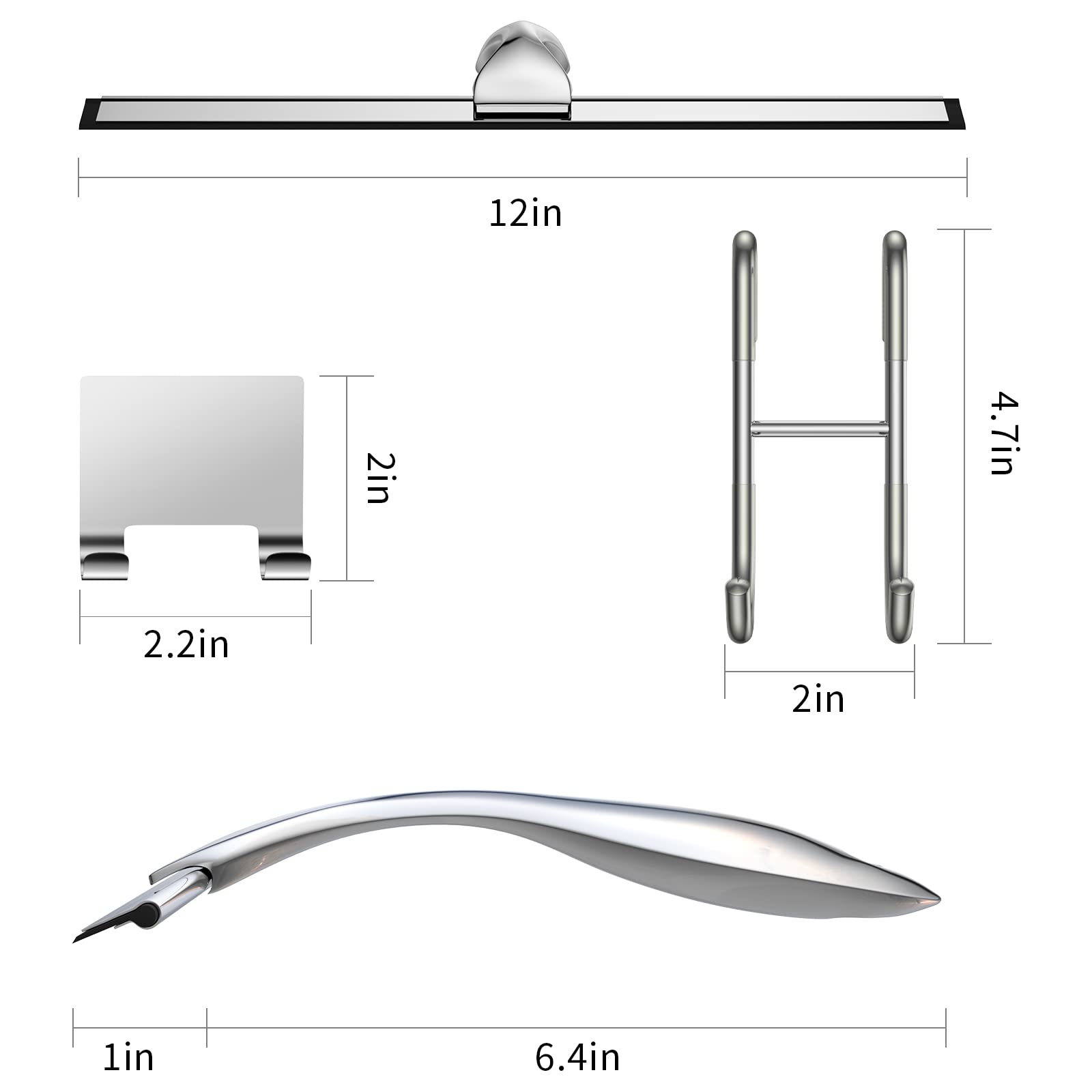 Shower Squeegee For Glass Door 12-Inch Stainless Steel Bathroom Squeegee Window Wiper, 100% Streak-Free, Includes Shower Door Ho
