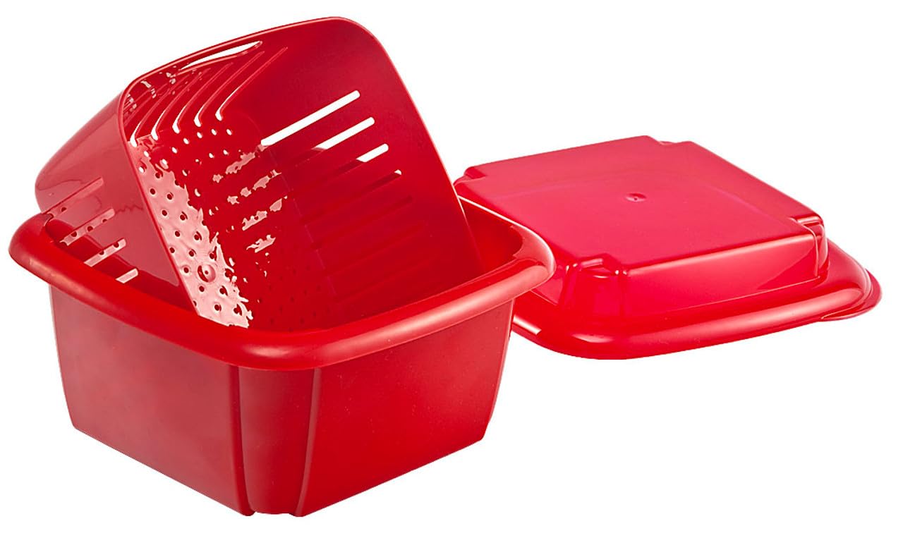 Hutzler 3-In-1 Berry Keeper Colander And Container, Keeps Berries Fresh Longer 2 Pints, Red