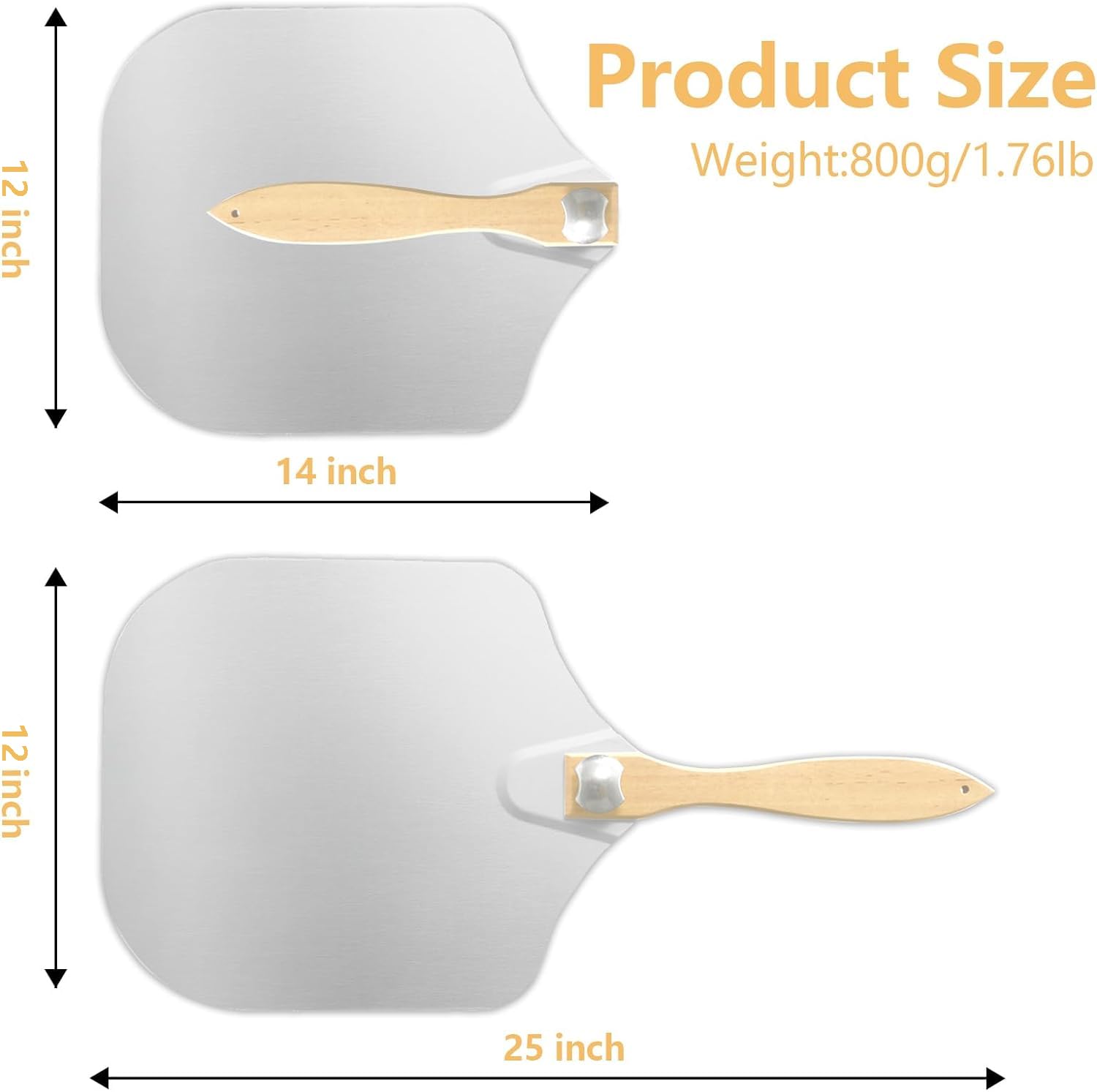 Luvan Aluminum Metal Pizza Peel With Foldable Wooden Handle,12X14 Inch Aluminum Pizza Peel,Pizza Paddle Foldable Pizza Peel Pizz