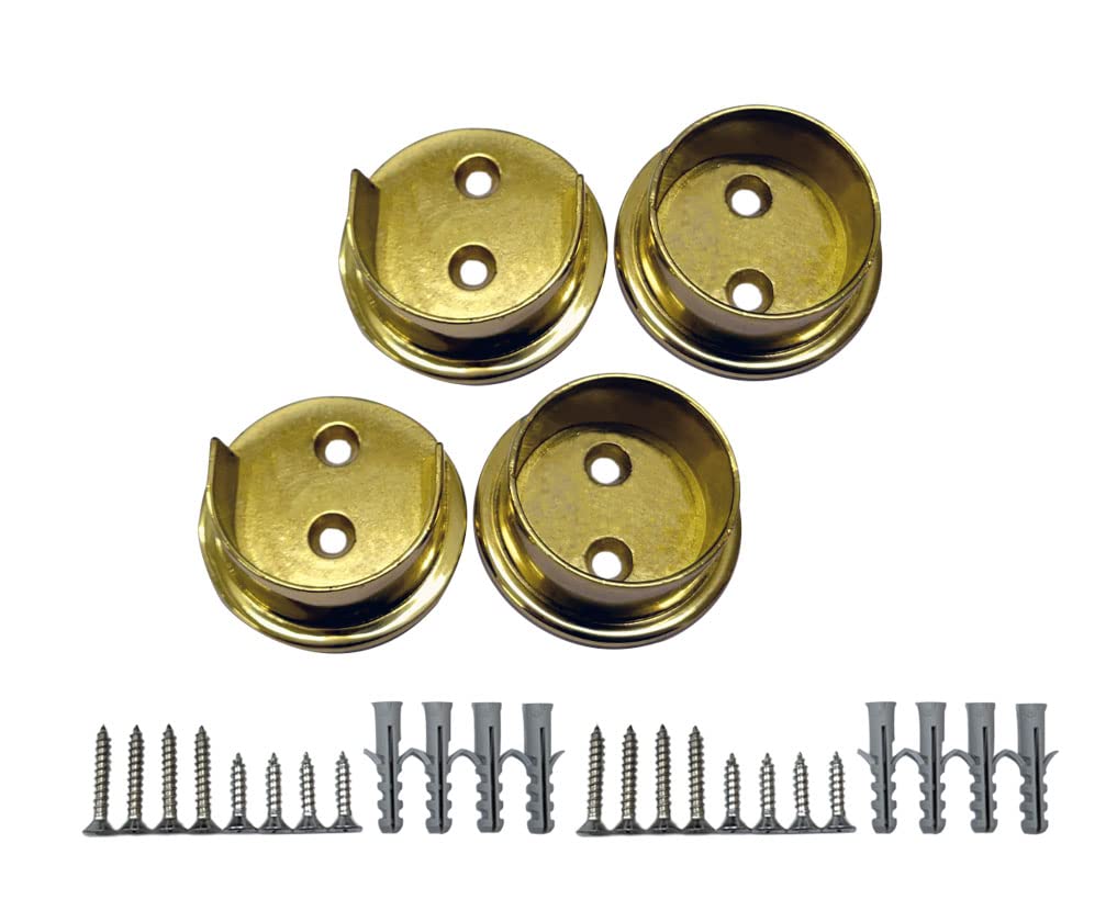 Qcaa Extra Heavy Duty Premium Solid Brass Closet Pole Socket Set, 1-1/2 Inch, With Stainless Screws, Polish Brass Lacquered, 2 P