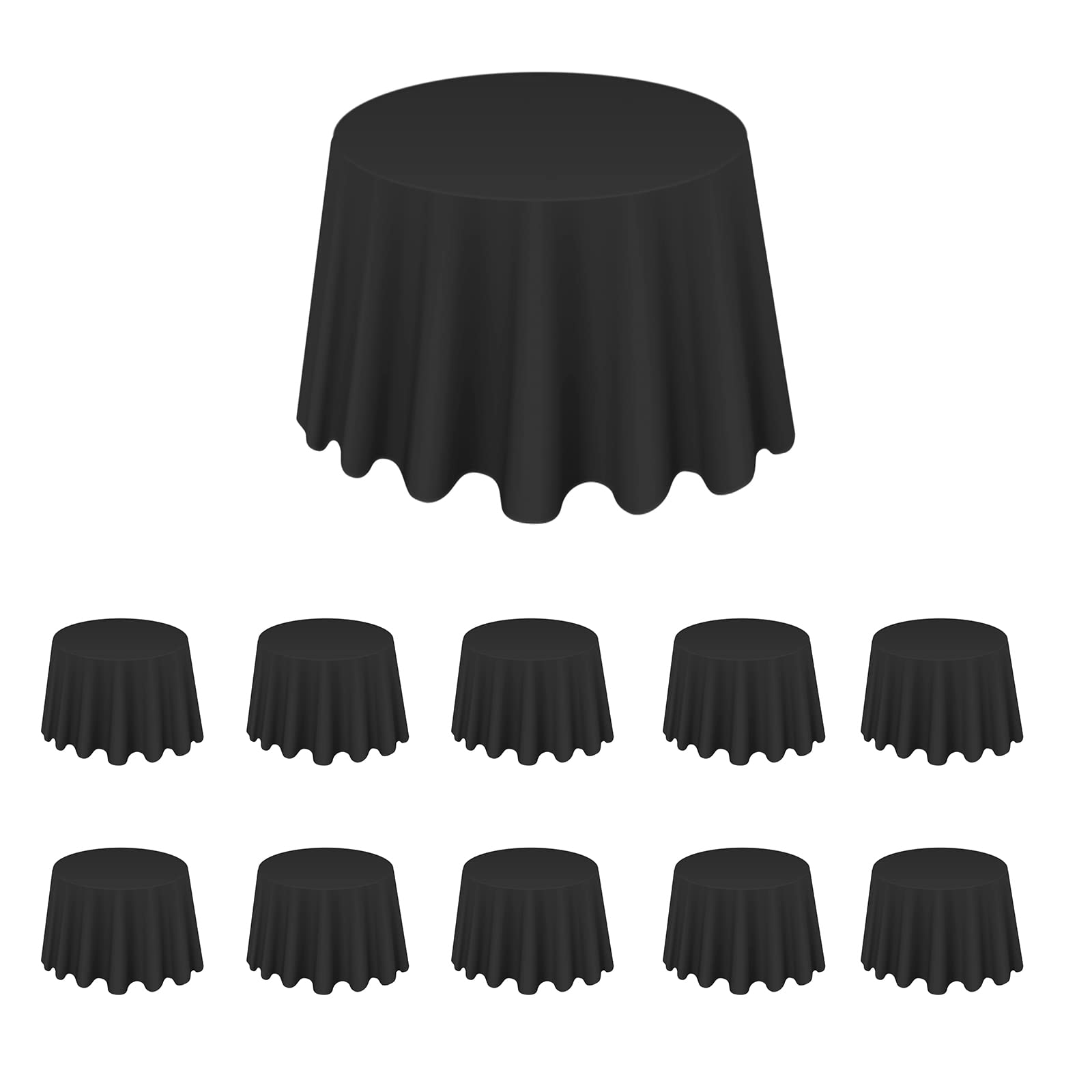 Lalaport 10 Pack 108 Inch Round Black Premium Polyester Tablecloth For Wedding/Party/ Events/ Banquet/ Buffet (Black, 108 Inch R