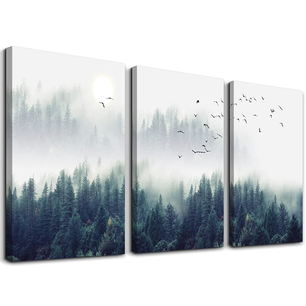 3 Piece Canvas Wall Art For Living Room Wall Decorations For Bedroom Office Wall Decor Foggy Forest Trees Landscape Painting Str
