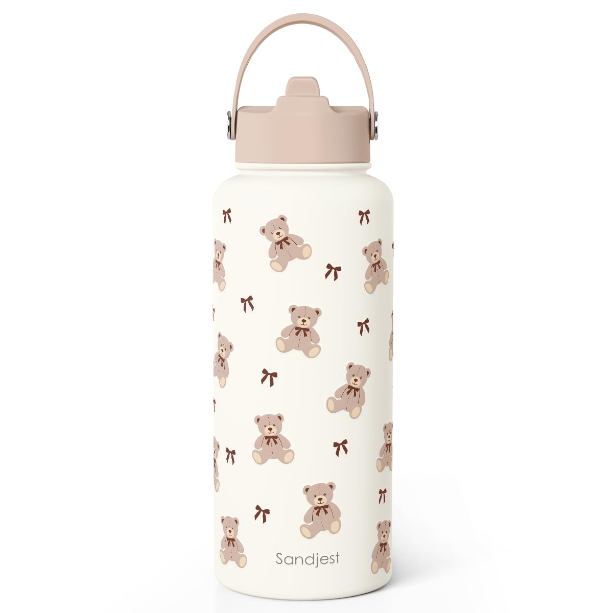 Bear Stainless Steel Water Bottle 32 Ounces with Lid & Straw, Sport Insulated Bottles for Girls Women
