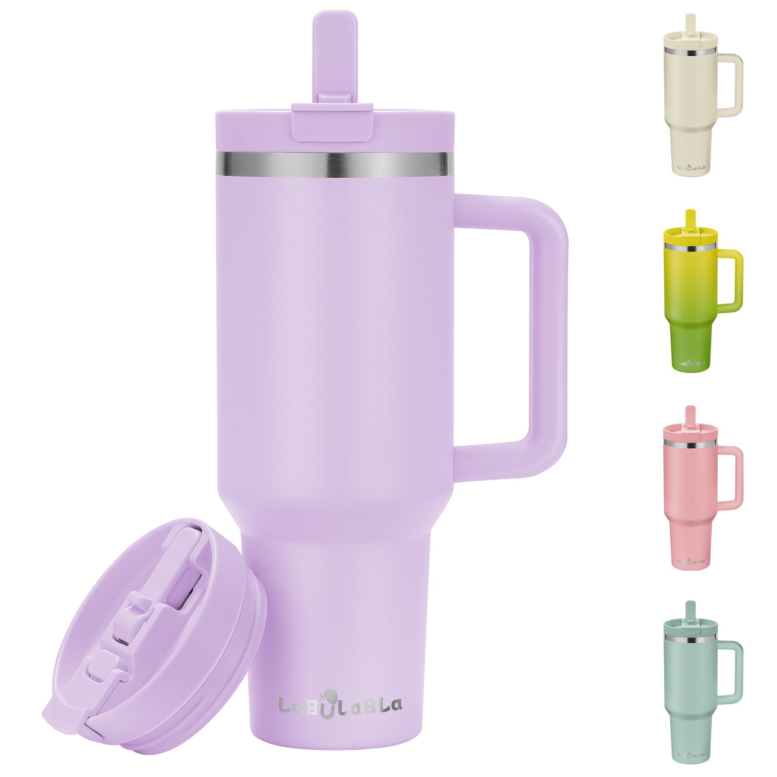 Labulabla 40 oz Stainless Steel Vacuum Insulated Tumbler with Handle, Flip Straw Lid, 2-in-1 100% Leakproof Design, Fits Cup Hol