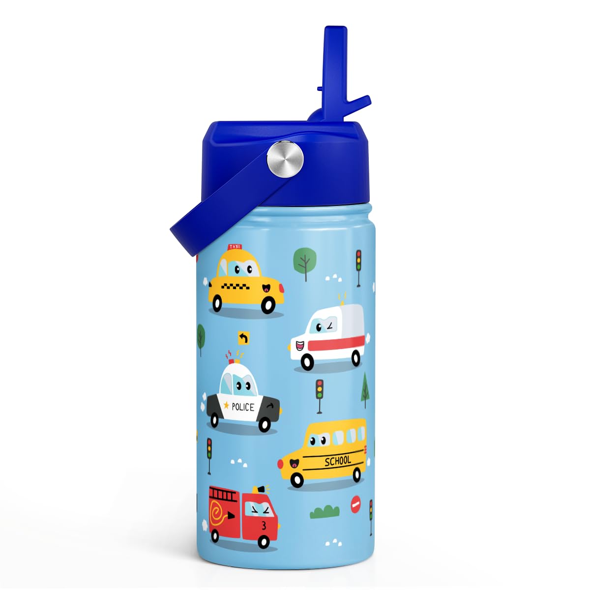 Transportation Kids Water Bottle With Straw Lid 12oz Insulated Stainless Steel, Travel Tumbler, Gifts For Boys, Birthday, Christ