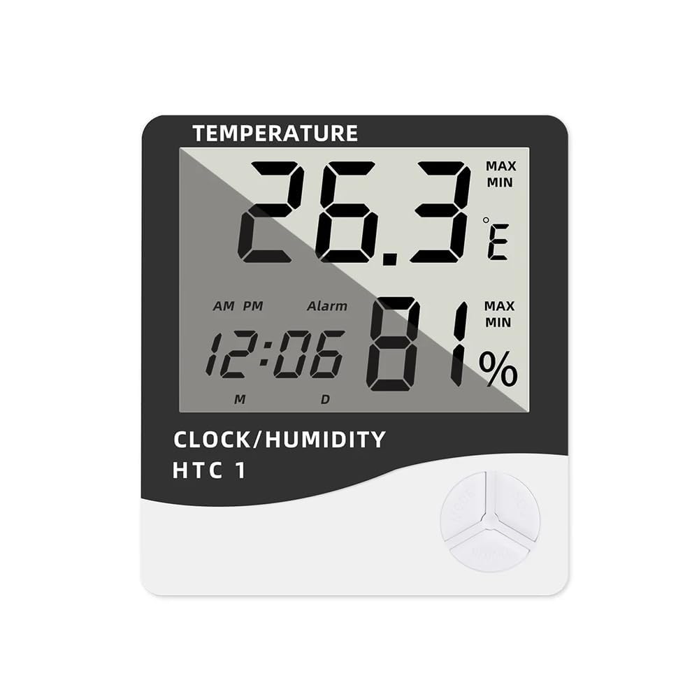 Aerys Htc-1 Digital Hygrometer Thermo-Meter Humidity Meter With Alarm Clock Lcd Display (Htc1)