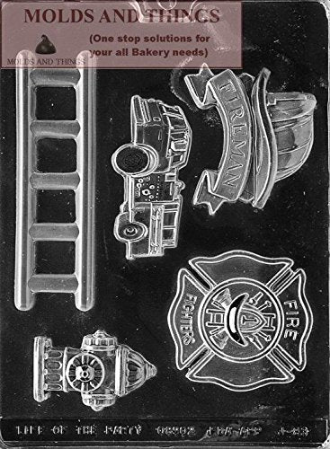 Fire Fighter Kit Chocolate Candy Mold,Thank Badge, Fire Truck, Ladder, Helmet, Fire Hydrant Chocolate Candy Mold