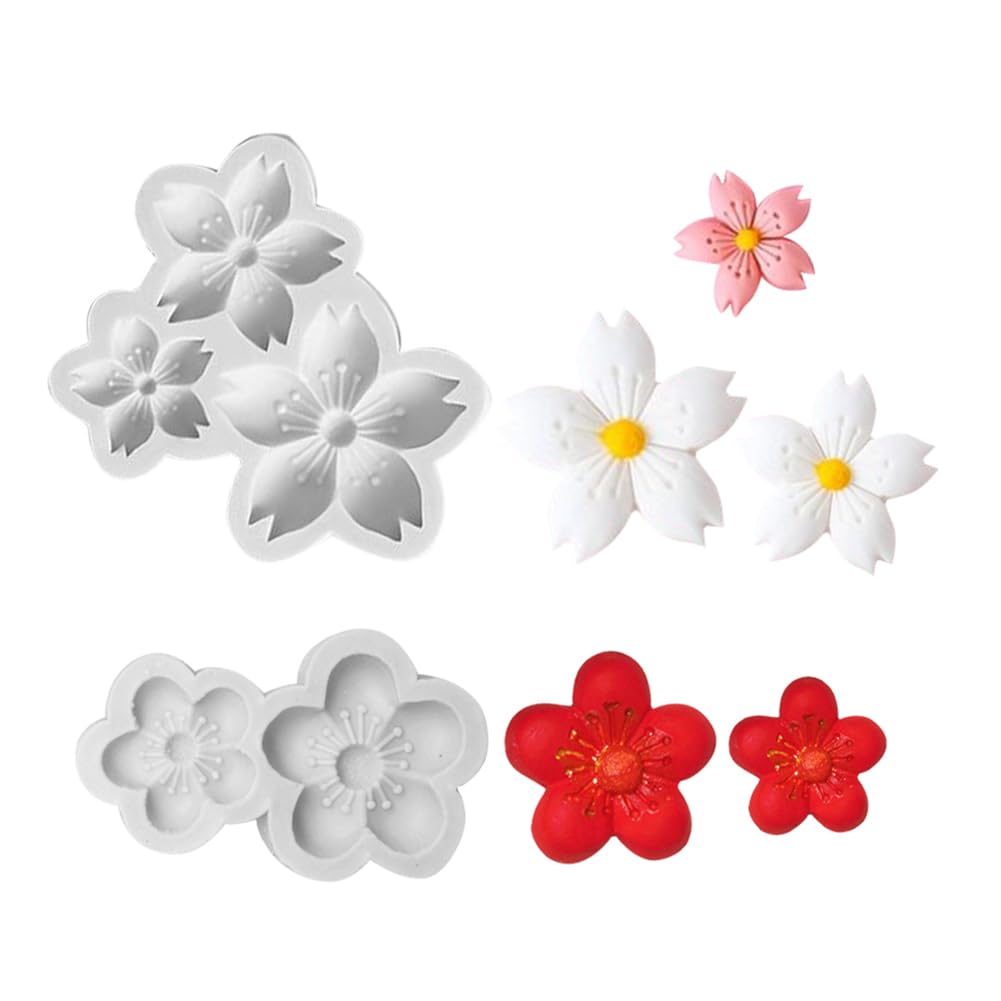 Kalaien Cherry Blossom Silicone Fondant Mold 2Pcs For Diy Cake Decoration Cupcake Topper Sugar Craft