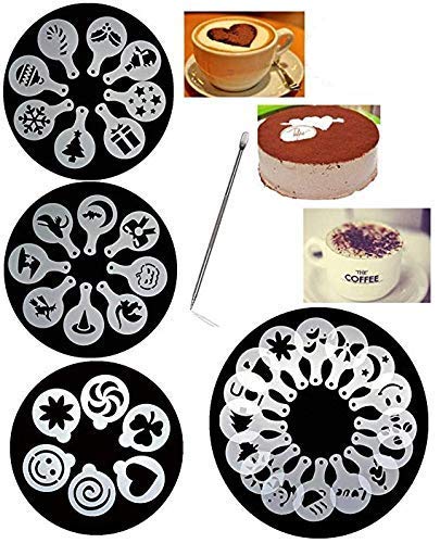 38 Coffee Decorating Stencils, Magnoloran Coffee Art Stencils Barista Template For All Kinds Of Mousse, Cup Cake, Birthday Cake,