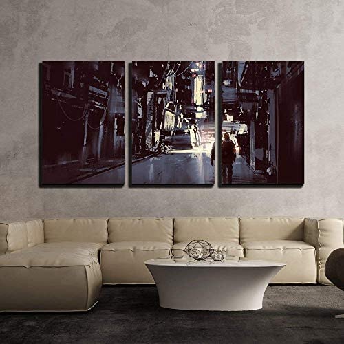 Wall26 Canvas Print Wall Art Set Man Walks Through Abstract Cityscape People Cities Illustrations Modern Art Rustic Landscape Mu