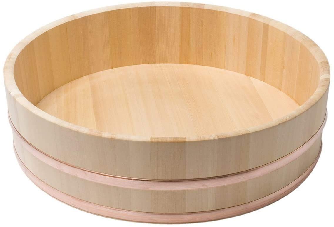 Japanbargain 4596, Japanese Wooden Hangiri Sushi Rice Mixing Bowl Tub For Sushi Restaurant Sushi Oke Sawara Cypress Wood 14.17 I