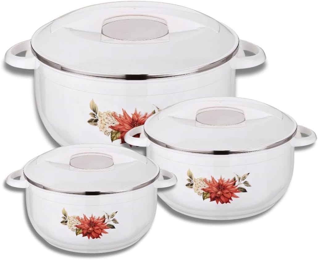 T TABAKH Nova 3pc Set Insulated Casserole Dish with Lid Hot Pot Food Warmer/Cooler  Thermal Soup, Salad Serving Bowl  Stainles