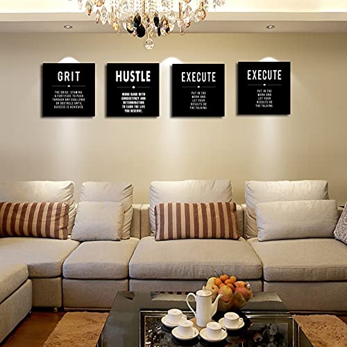Motivational Grit Success Execute Hustle Quotes Canvas Wall Art -Inspirational Office Wall Art Poster Quotes - Canvas Artwork Pi