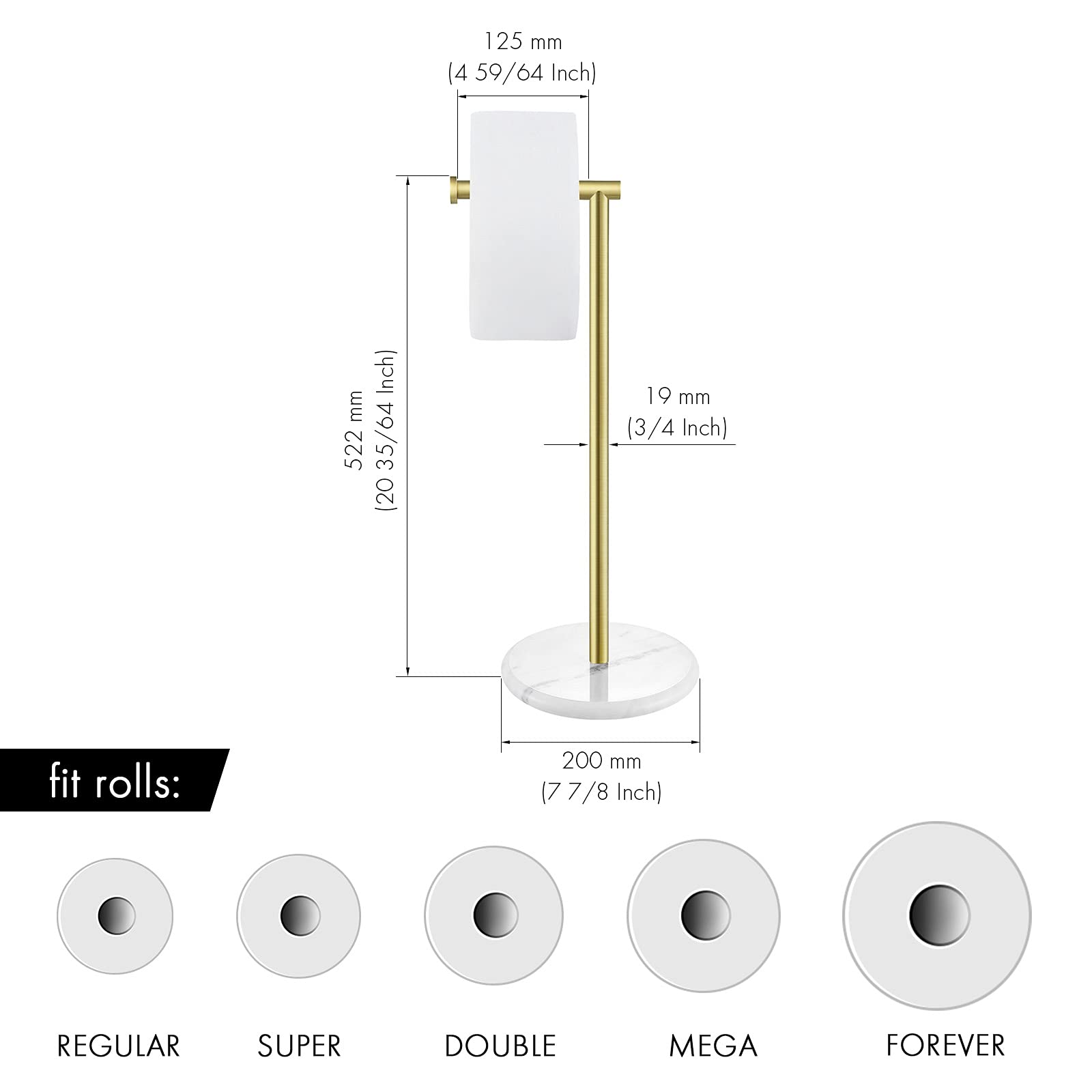 Kes Gold Toilet Paper Holder Stand Tissue Roll Holder With Modern Marble Base, Sus304 Stainless Steel Brushed Gold Finish Bph284