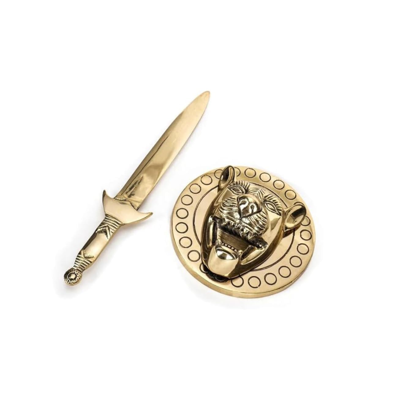 Brongs Brass Talwar Lion Statue | Diameter - 10 Cm Aprrox. | Weight - 1058 Gram Approx. | Vastu Idol For Home And Office | Zonal