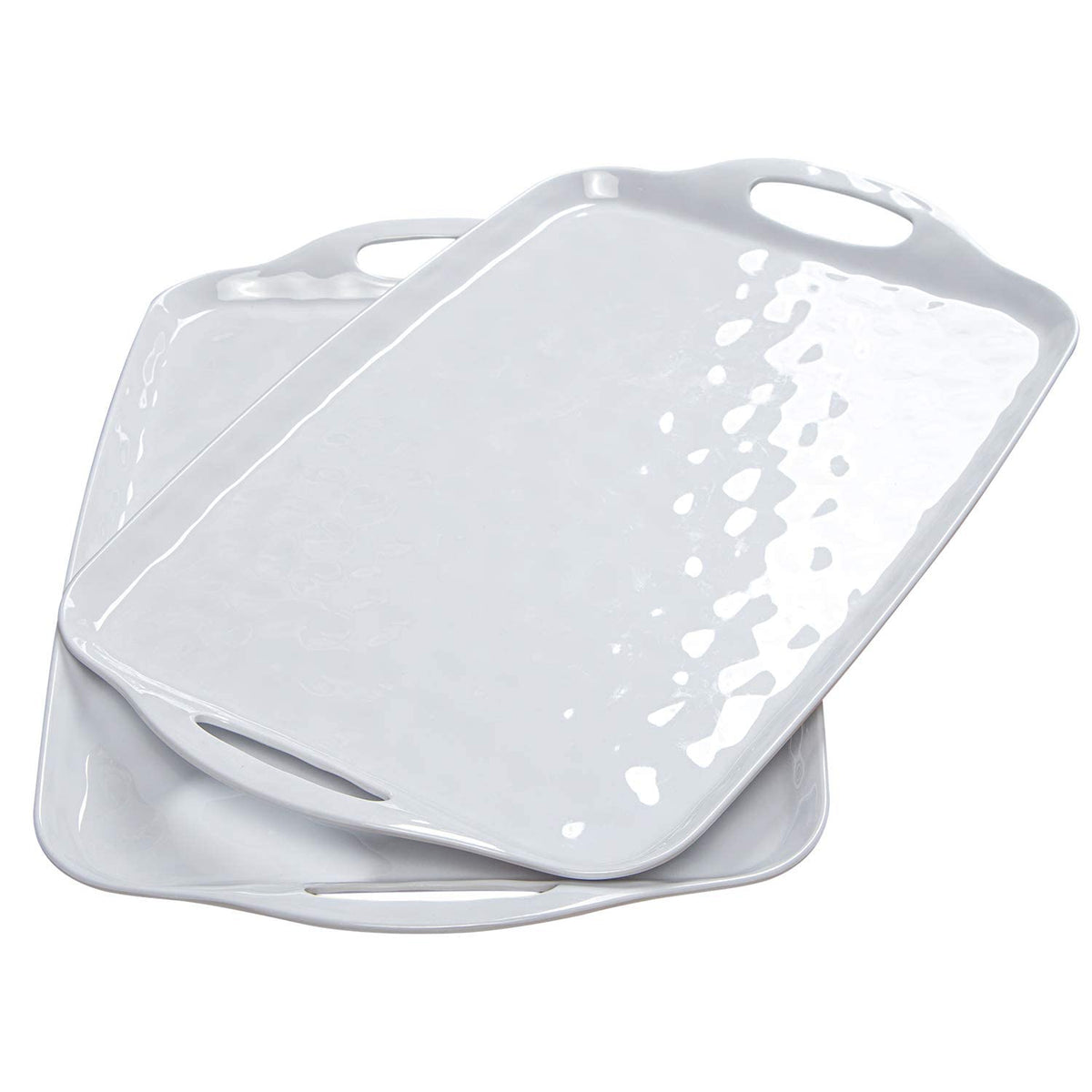 Tp Serving Tray With Handles, 17 '' Inch Large Rectangle Melamine Serving Platter Set Of 2, Pure White