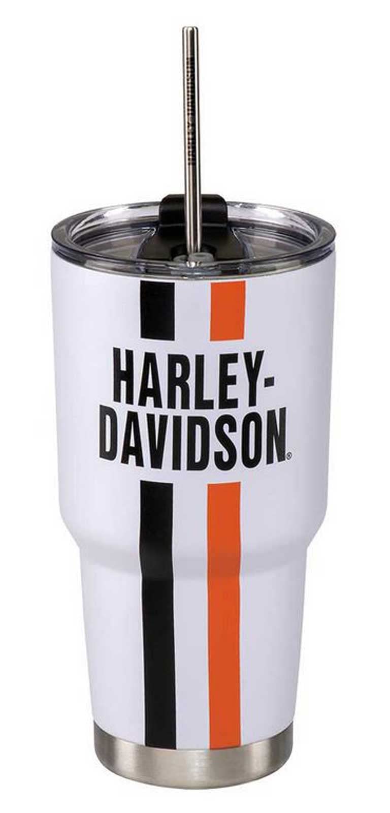 HarleyDavidson Stripes Tumbler w/Straw, DoubleWall Stainless Steel  30 oz.