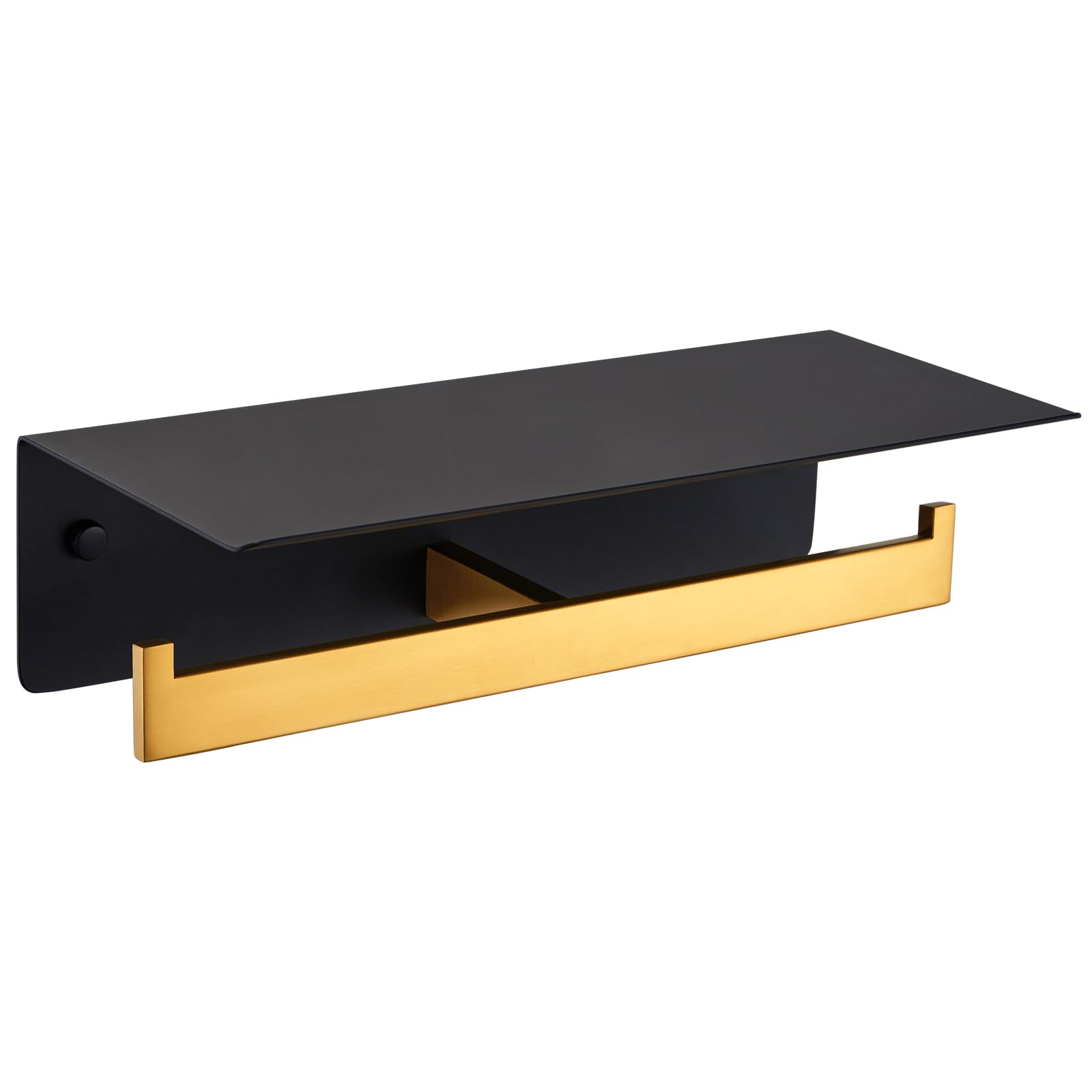 Black & Gold Toilet Paper Holder With Shelf, Suyar 304 Stainless Steel Double Toilet Tissue Roll Holder With Phone Storage Shelf
