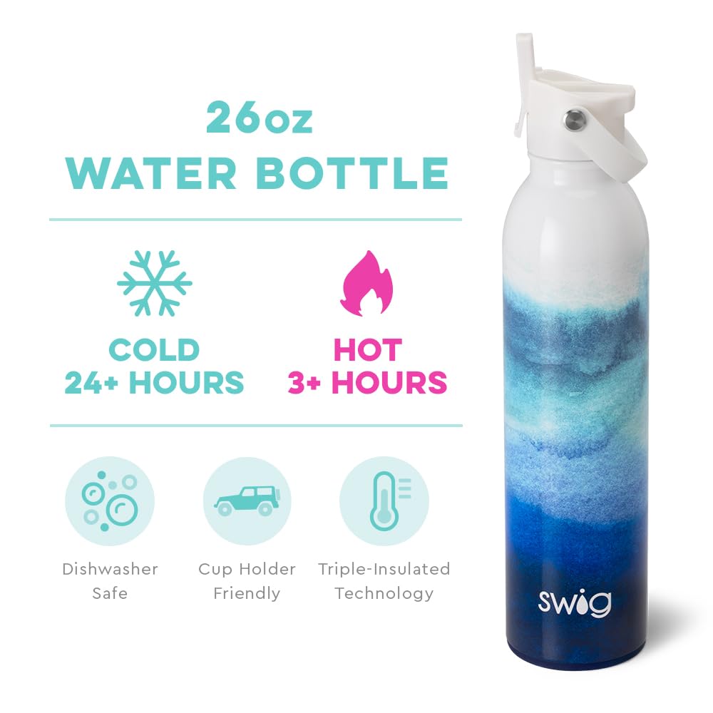 Swig Life 26Oz Insulated Water Bottle, Travel Water Bottle With Straw And Lid, Cup Holder Friendly Water Bottles, Stainless Stee
