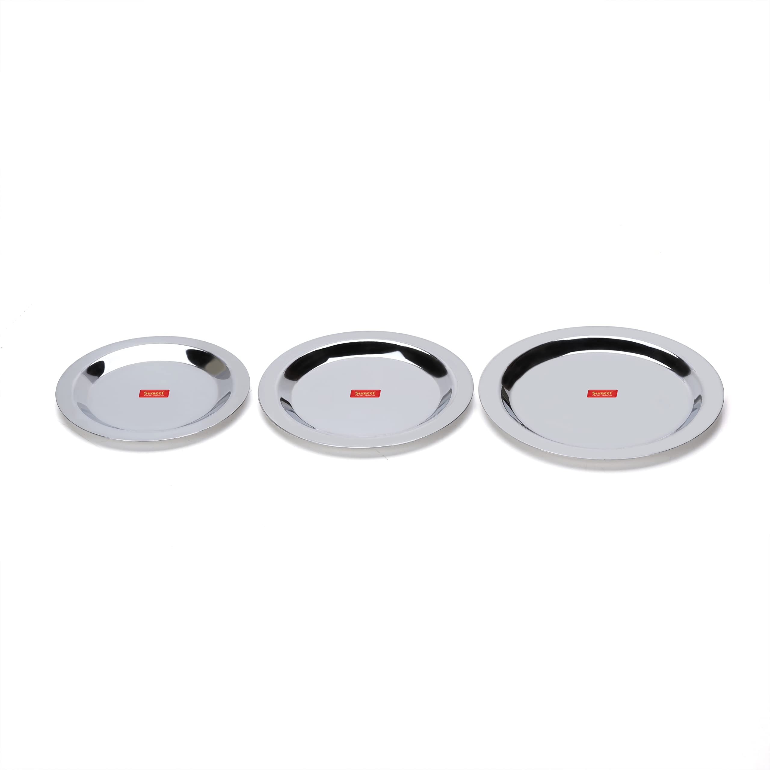 Sumeet Stainless Steel Heavy Gauge Ciba Lids Tope Cheeba Cover Set of 3 Pcs (Small Size 12.3cm  13.8cm  15.5cm)  Silver