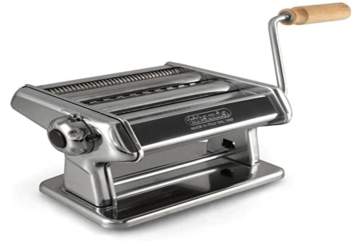 Pasta Maker Machine by Imperia- Heavy Duty  Italy Made Steel construction w Easy Lock Dial and Wood grip Handle- Make Fresh Homemade Authentic Italian Pasta Noodles - Model 190