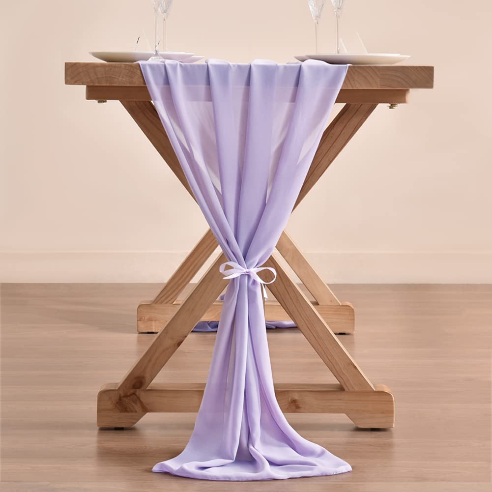 Socomi 14Ft Lavender Chiffon Table Runner 29X170 Inches Sheer Wedding Runner Romantic Rustic Table Runner For Easter Thanksgivin