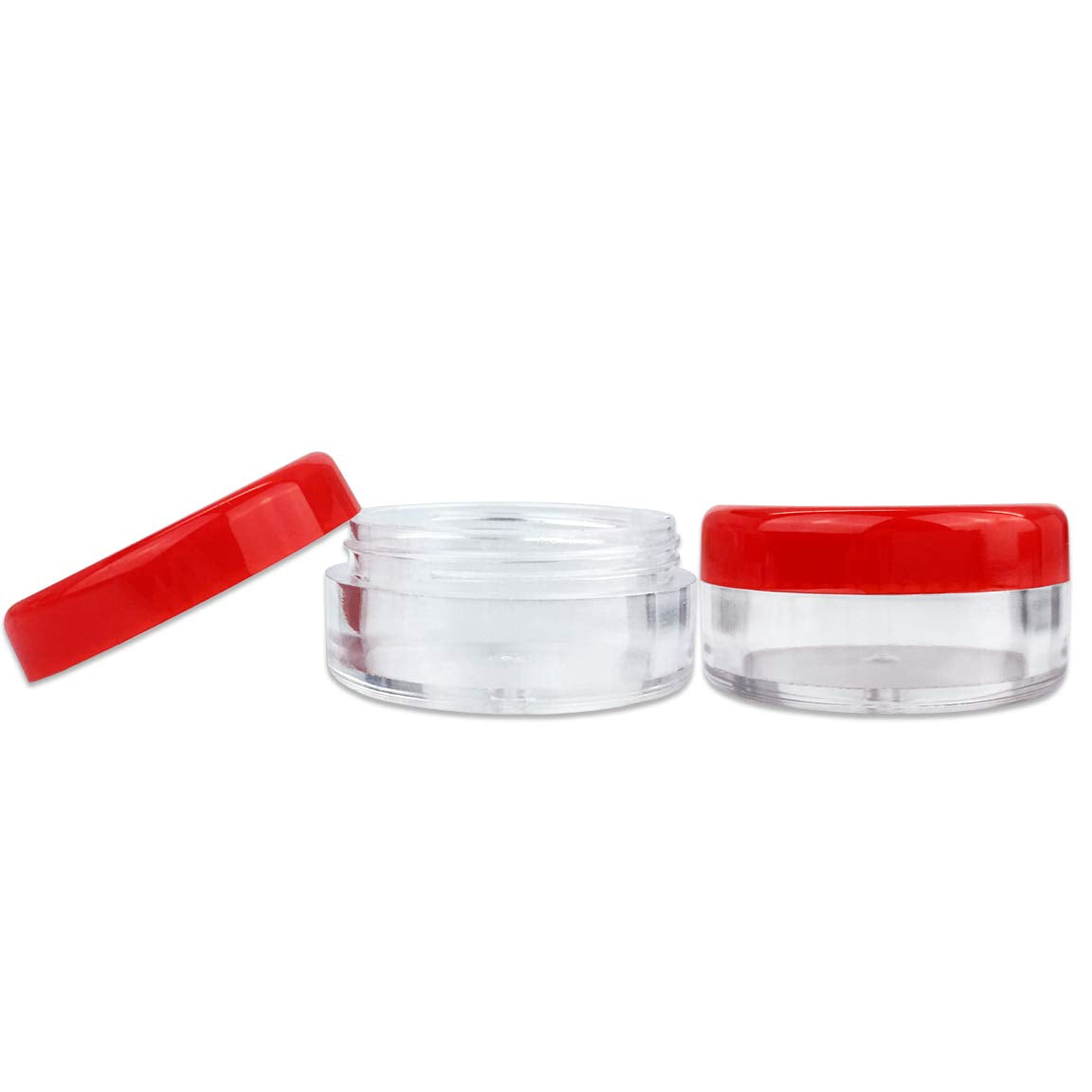 (Quantity: 100 Pieces) Beauticom 5G/5Ml Round Clear Jars With Red Lids For Scrubs, Oils, Toner, Salves, Creams, Lotions, Makeup