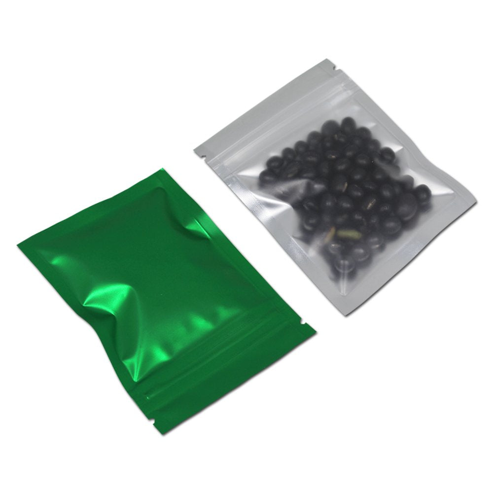 PABCK 100 Pcs Matte Green 4.7x7 inch (Inside Size 4.1x5.7 inch) Front Window Resealable Foil Zipper Lock Pouch for Zip Reclosabl
