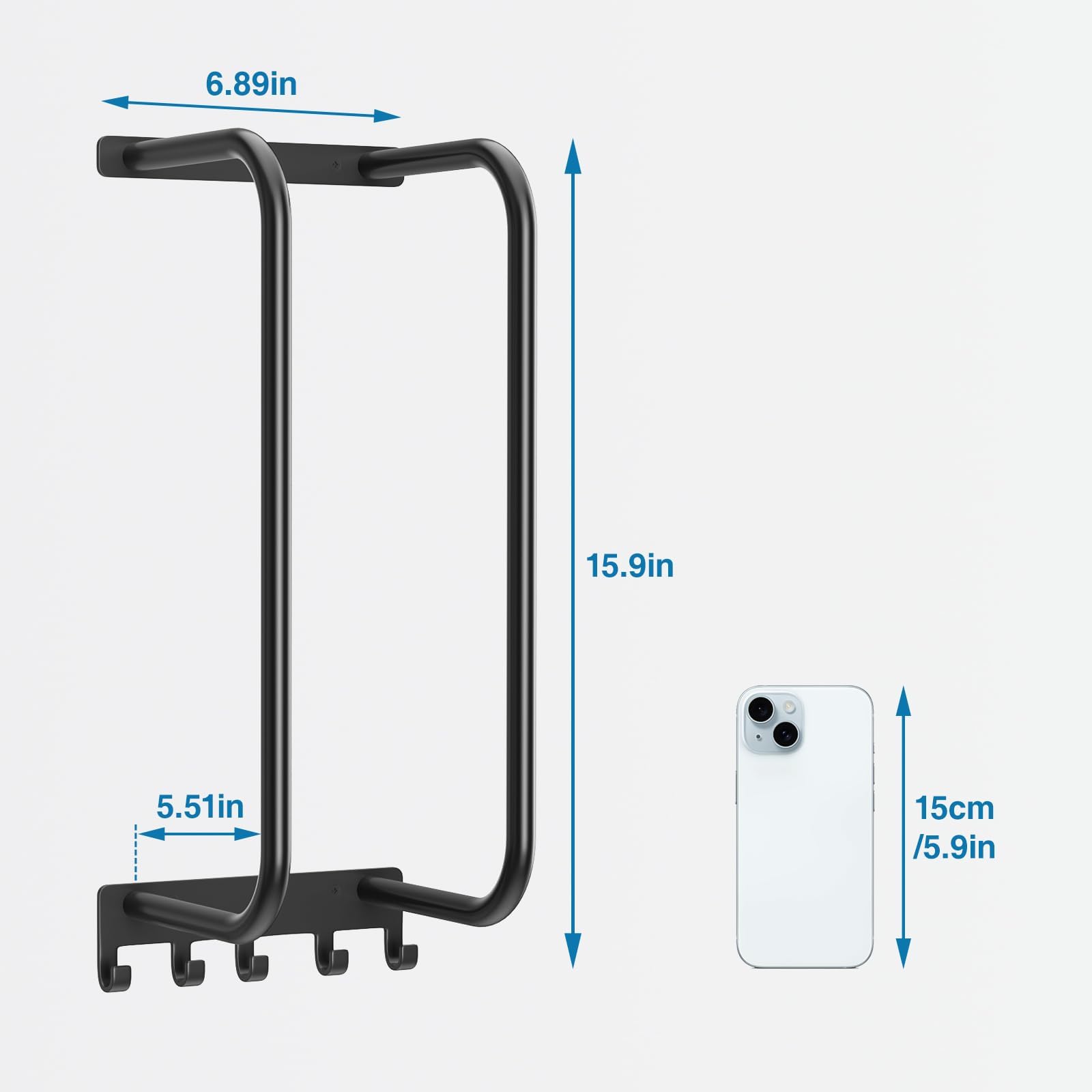 Towel Rack Bathroom Wall Holder: Black Shower Organizer Wall Mounted For Rolled Towel Storage 15.9 In