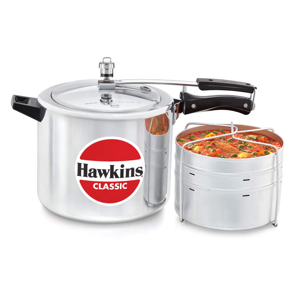 Hawkins 10 Litre Classic Pressure Cooker With Pots, Inner Lid Cooker With Separator Set, Big Pressure Cooker, Silver (Cl11)