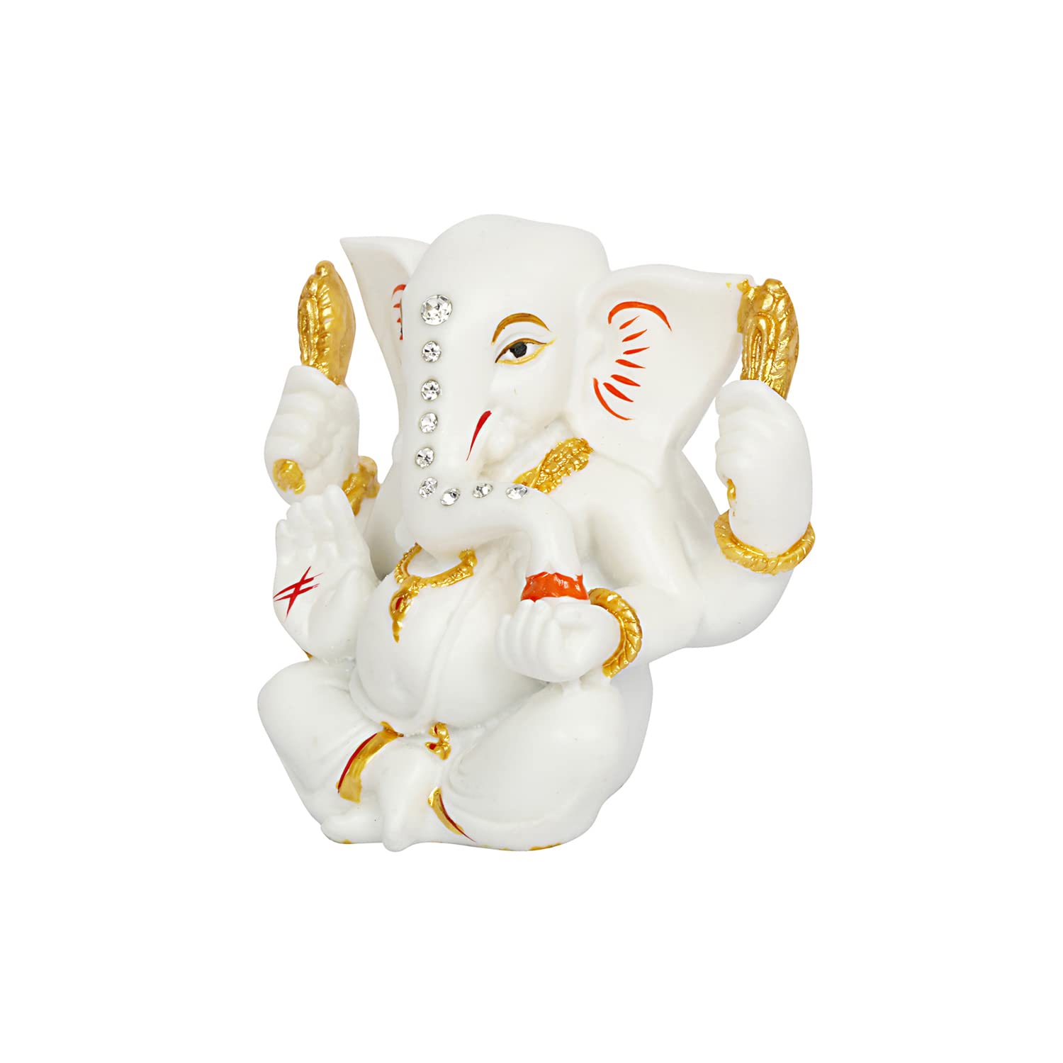 Kartique Ceramic Ganesha Idol For Car Dashboard - White And Gold, 4 Inches Height, Decorative And Spiritual Travel Companion