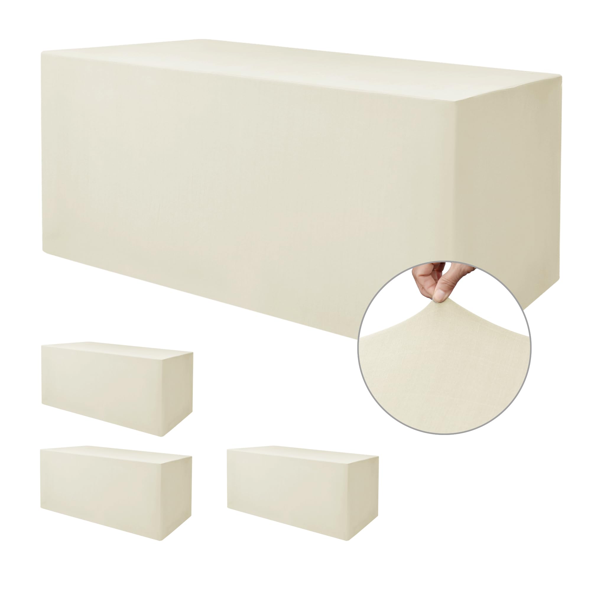 Nasitos Fitted Table Covers Stretch Spandex - 72 x 30 Inch - 4 Pack Beige Rectangle Table Clothes for 6 Foot Folding Tables, Wri